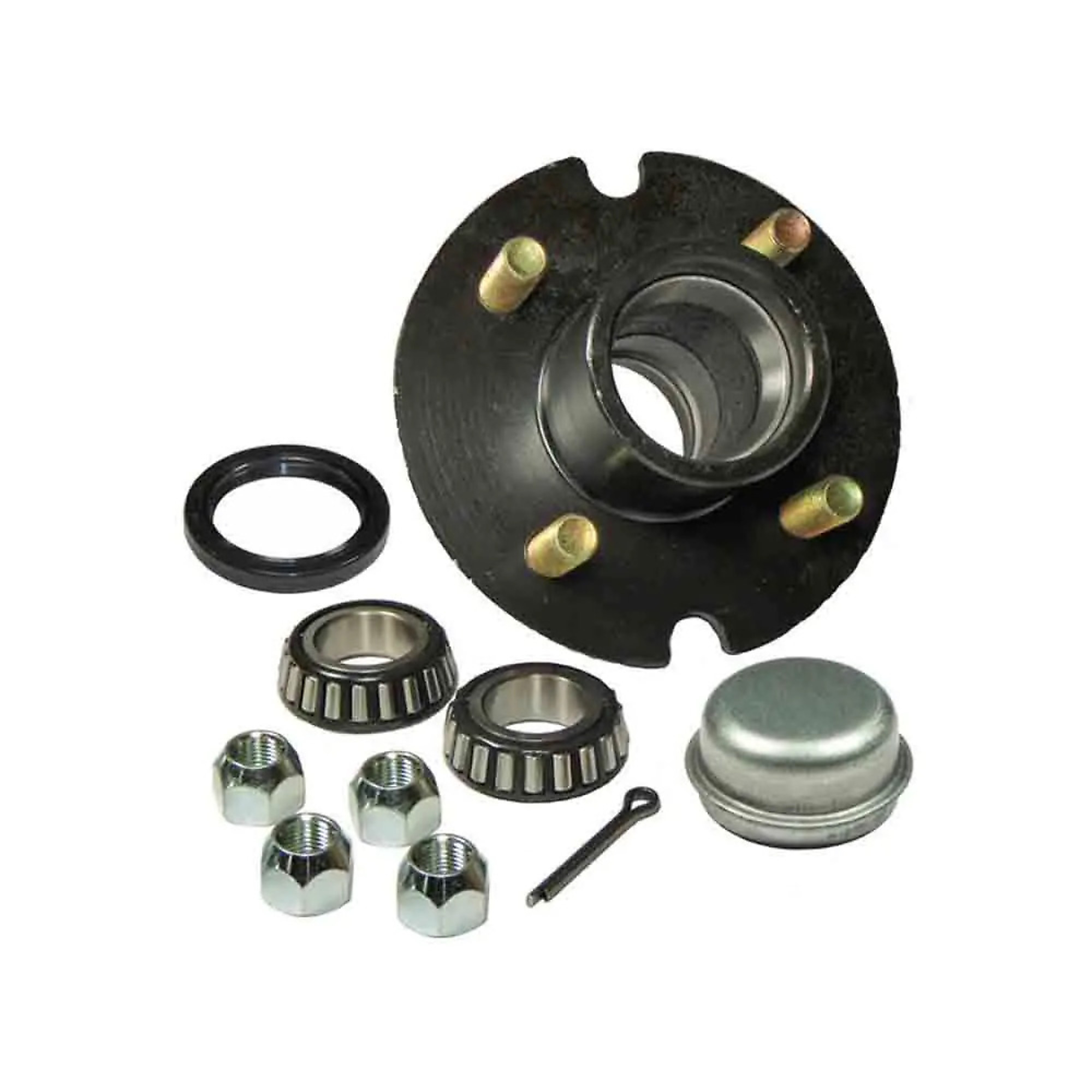 Rigid Hitch, 4-Bolt Idler Hub Kit for 1-1/16 inch Straight Spindles, 4-Bolt on 4in Circle, For 2200 lb Axle, 1250 lb Capacity per Hub, Complete Bearing and Seal Kit, Model#  BT-100-22-A